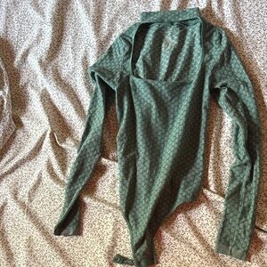 Free People Green Patterned Long-Sleeve Bodysuit